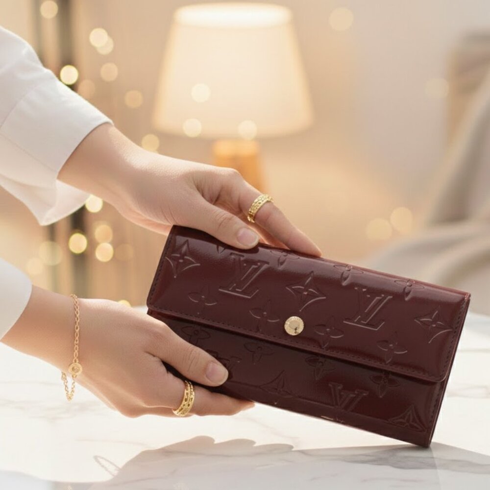 Authentic Louis Vuitton vernis long Wallet  Amarante